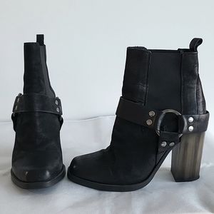 All Saints black leather ankle moto boots
